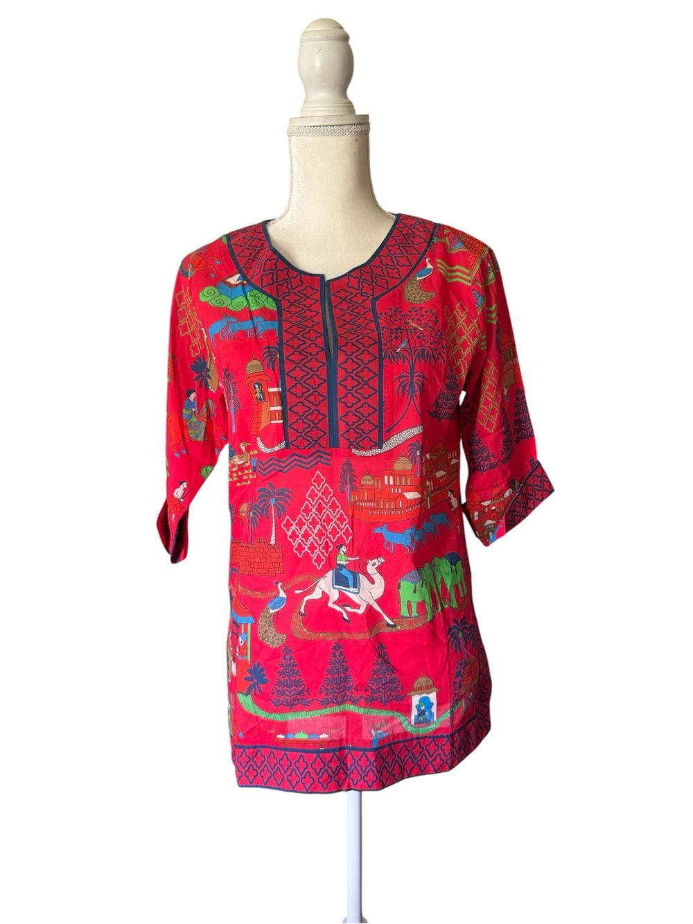 Gretchen Scott Designs Red Printed blouse with Multicolor Motifs